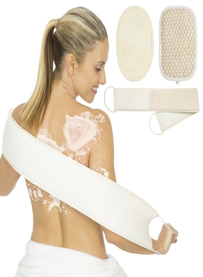 Vive Exfoliating Back Scrubbers for Use in Shower (3 Set) - Loofah Sponge Pads for Body with Handles, Deep Clean and Invigorate Your Skin for Men, Women and Elderly - Soft Luffa with Soap - Image 1