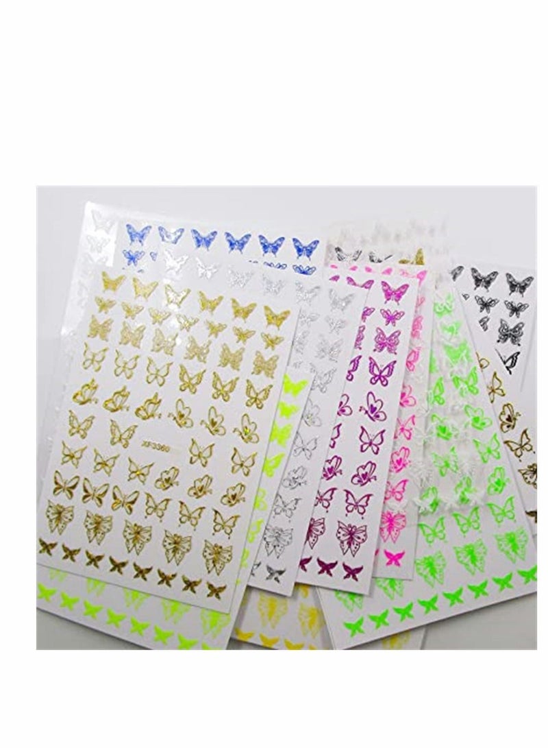 Nail Art Sticker, 3D Butterfly Sticker Holographic Neon Butterflies Adhesive Stickers Decals Manicure DIY Fingernails Tattoo Decor for Women Girls, 12 Sheet (Butterfly Style)
