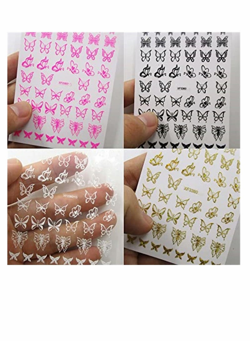 Nail Art Sticker, 3D Butterfly Sticker Holographic Neon Butterflies Adhesive Stickers Decals Manicure DIY Fingernails Tattoo Decor for Women Girls, 12 Sheet (Butterfly Style)