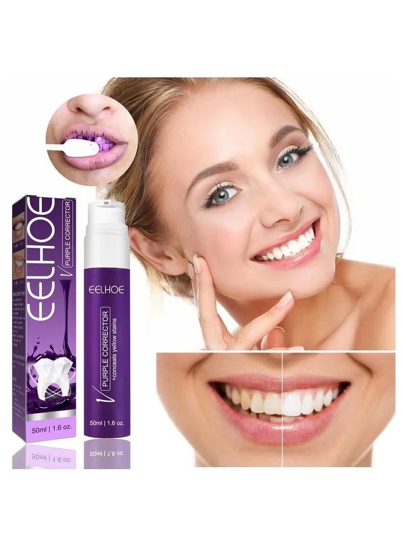 EELHOE Toothpaste for teeth whitening purple toothpaste 50ml color corrector correct yellow toothpaste for stain - Image 1