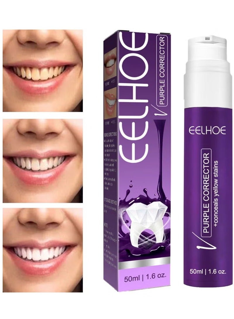 EELHOE Toothpaste for teeth whitening purple toothpaste 50ml color corrector correct yellow toothpaste for stain - Image 2