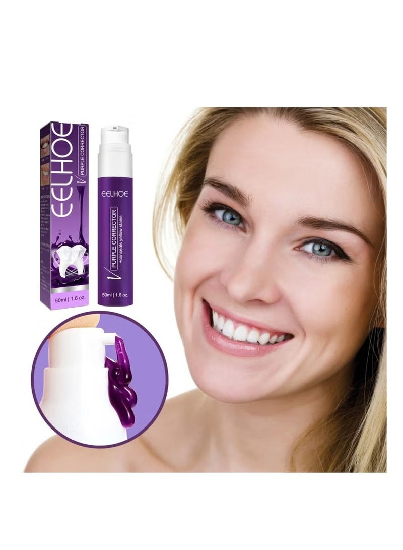 EELHOE Toothpaste for teeth whitening purple toothpaste 50ml color corrector correct yellow toothpaste for stain - Image 3