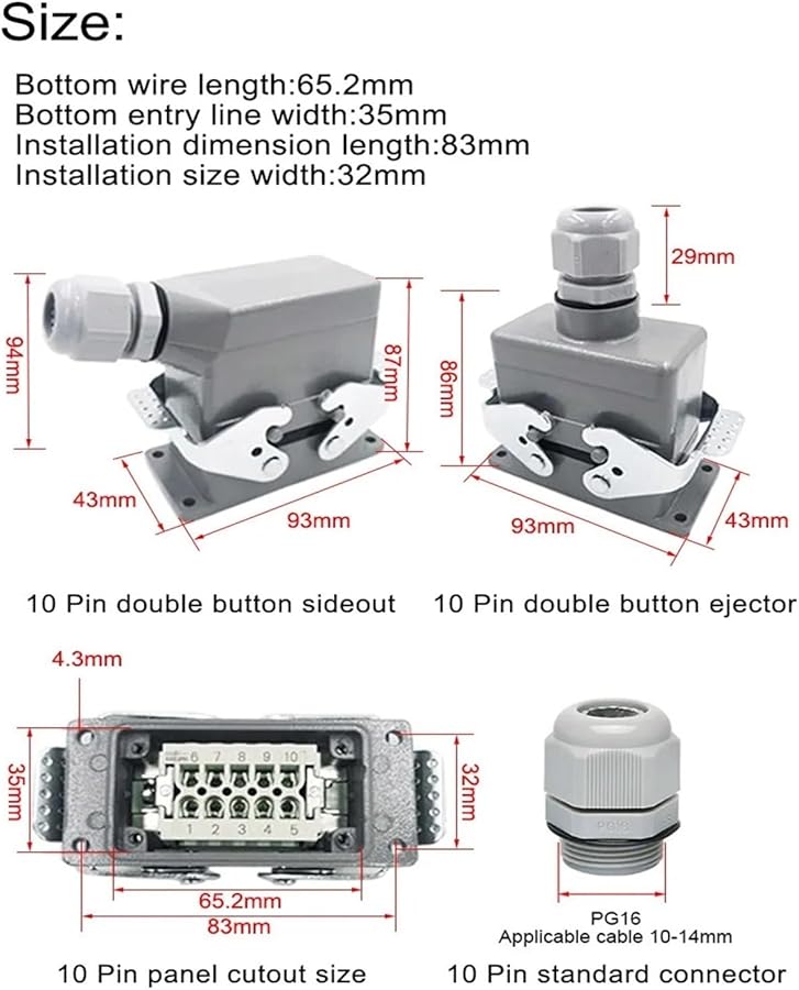HDC HE 010 3 10 Pin Heavy Duty Rectangular Connector 400V 500V 16A Screw Connection - Image 4