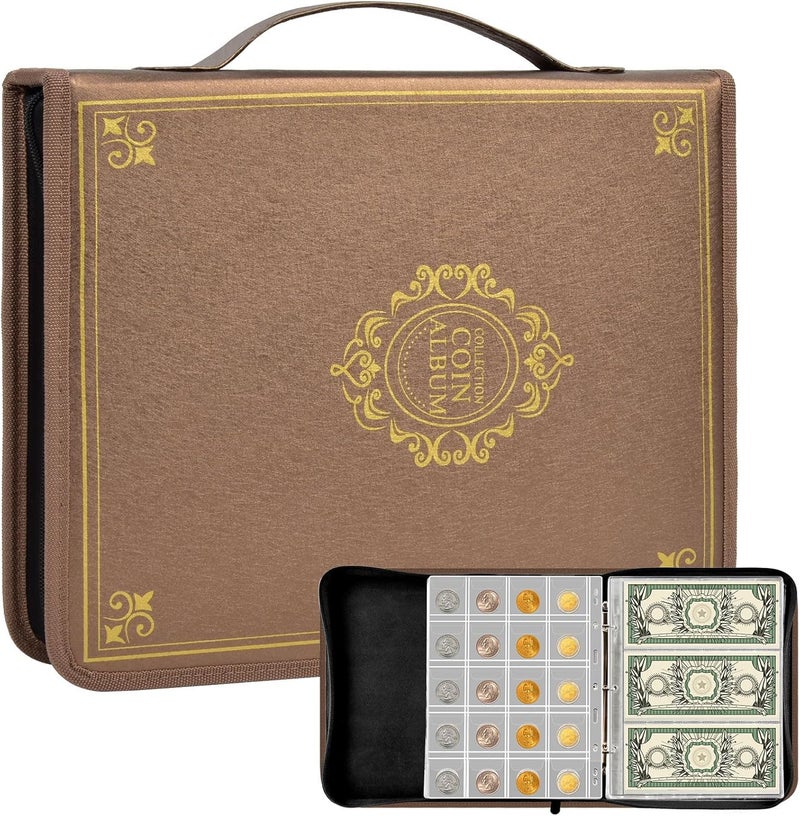 ANKHOH Coin Collection Book Holder for Collectors, 200 Pockets Coins Collecting Album & 30 Sleeves Paper Money Display Storage Case for Coin Currency Collection Supplies (200+30 paper money binder)-Grey - Image 1