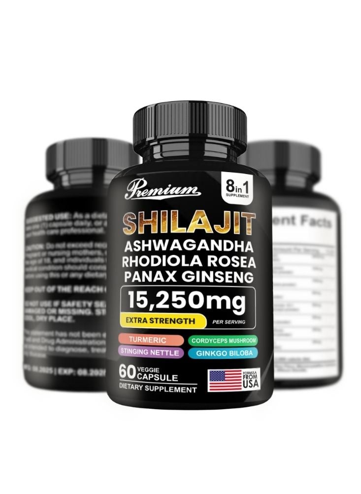 Premium Shilajit 8-in-1 Extra Strength Supplement – Energy, Stamina & Vitality Booster (60 Veggie Capsules) - Image 1