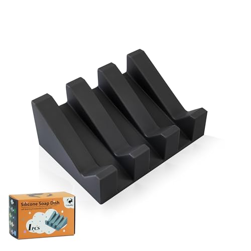 Coipdfty Self Draining Soap Dish Holder,Silicone Soap Dish,for Bathroom,Kitchen, Sponges，Can Extend Soap Life，Keep Soap Bars Dry and Easy Cleaning (1, Black) - Image 1