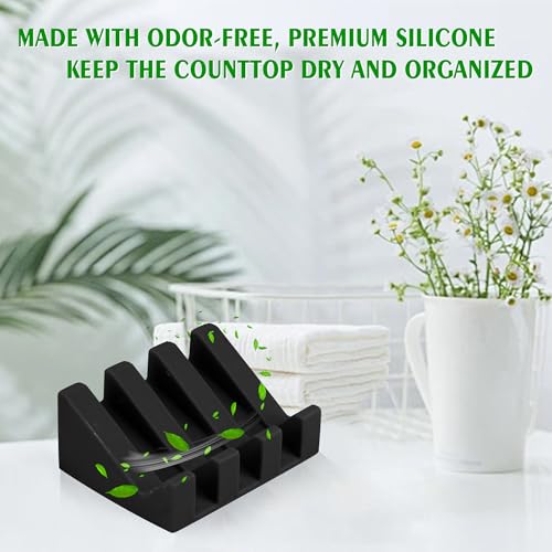 Coipdfty Self Draining Soap Dish Holder,Silicone Soap Dish,for Bathroom,Kitchen, Sponges，Can Extend Soap Life，Keep Soap Bars Dry and Easy Cleaning (1, Black) - Image 4