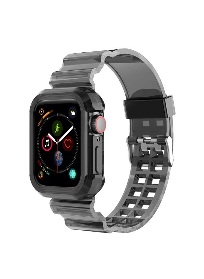 Kmaxai Apple Watch S9 Fresh Style Strap Integrated Protective Case Creative Band For Apple Iwatch Se/7/6/5/4/3 38/40/41mm Transparent Black - Image 1