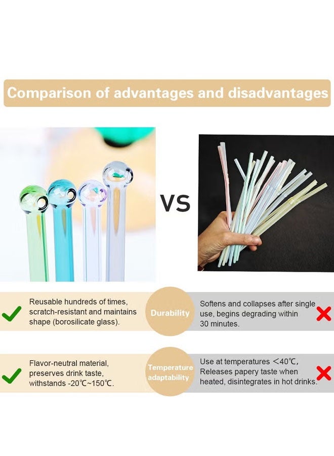 8Pcs Glass Straws Set with Cleaning Brushes, Multicolor Cocktail Reusable Straws with Ball End Design, Glass Drink Stirrers for Juice, Smoothie, Milkshakes, MilkTeas - Image 5