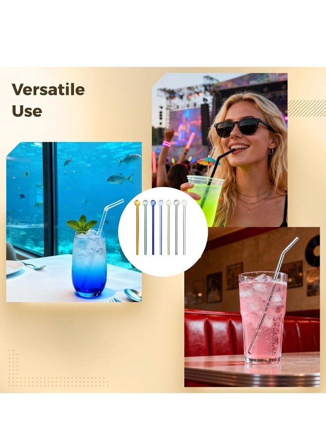 8Pcs Glass Straws Set with Cleaning Brushes, Multicolor Cocktail Reusable Straws with Ball End Design, Glass Drink Stirrers for Juice, Smoothie, Milkshakes, MilkTeas - Image 4