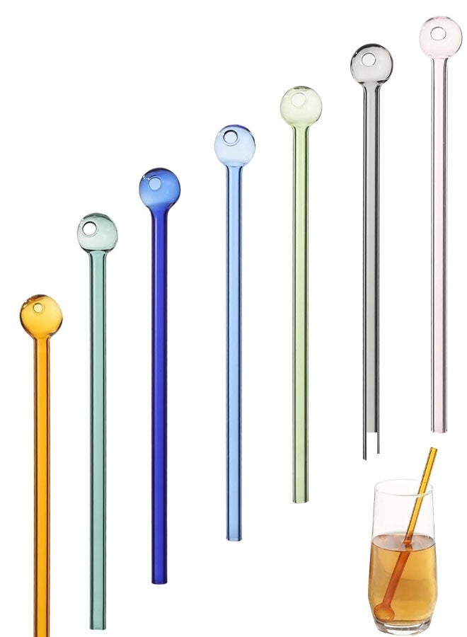 8Pcs Glass Straws Set with Cleaning Brushes, Multicolor Cocktail Reusable Straws with Ball End Design, Glass Drink Stirrers for Juice, Smoothie, Milkshakes, MilkTeas - Image 1