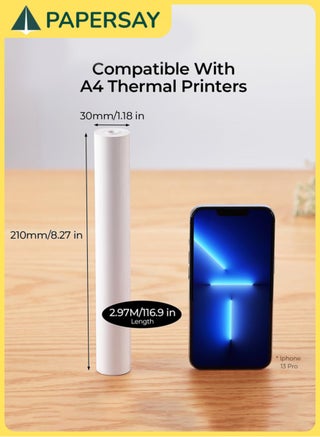 1 لفة ورق طابعة حرارية ايه 4، تصميم بدون تشويش، ورق حراري ابيض 210 × قطر 30 ملم، ورق طباعة قابل لاعادة التعبئة للرسومات والفواتير والطباعة الشفافة - view 2