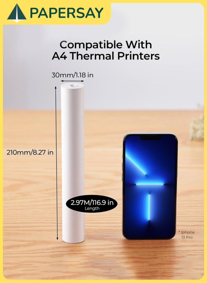  طائرة ورقية 1 لفة ورق طابعة حرارية ايه 4، تصميم بدون تشويش، ورق حراري ابيض 210 × قطر 30 ملم، ورق طباعة قابل لاعادة التعبئة للرسومات والفواتير والطباعة الشفافة - Image 2