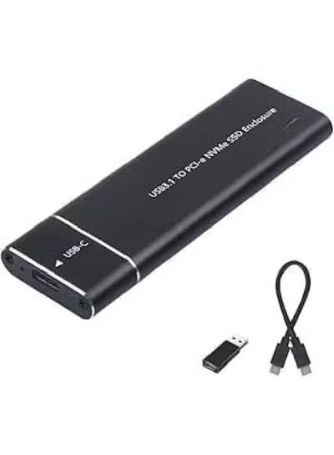 Aluminum M.2 NVMe SSD Enclosure – USB 3.1 Gen2 to NVMe PCIe M-Key External SSD Case with Type-C to C Cable – Black - Image 1