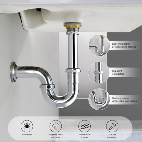 ZM Brass P-Trap Pipe with Clean Out Basin Sink Waste Kit with Reducing Washer 1-1/2'' 22GA - Image 2