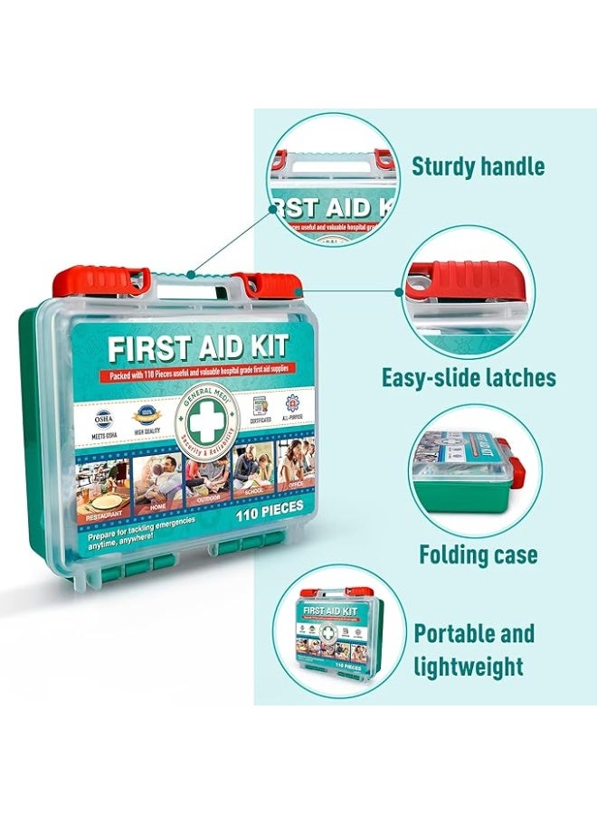 General Medi 110 Pieces Small First Aid Kit - HardCase First Aid Box - Contains Premium Medical Supplies for Travel, Home, Office, Vehicle, Camping, Workplace & Outdoor - Image 3
