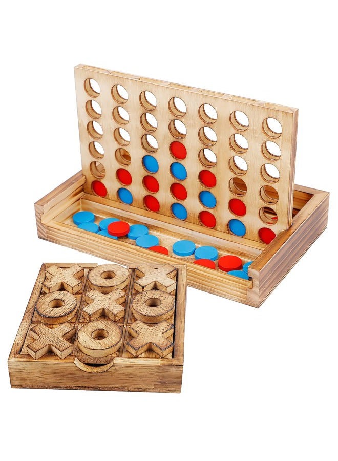 Glintoper Tic Tac Toe & 4 in a Row Tables Game Set, Classic Board Line Up 4 Game for Living Room Rustic Table Decor and Use as Game Top Wood Guest Room Decor Strategy Board Games for Families - Image 1