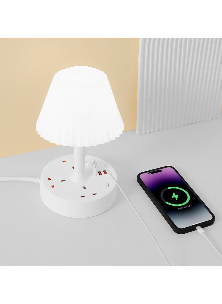 general Multifunction Desk Lamp UK Plug 3 Color Lighting 3 AC Outlets USB PD Charging Port 1.8m Cord Bedside Table Lamp - Image 2