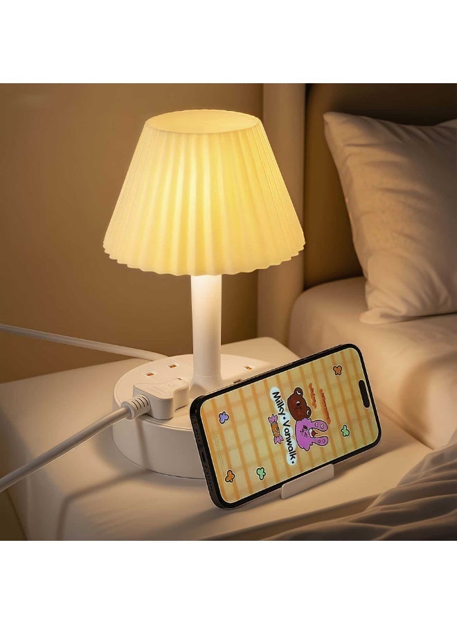 general Multifunction Desk Lamp UK Plug 3 Color Lighting 3 AC Outlets USB PD Charging Port 1.8m Cord Bedside Table Lamp - Image 1