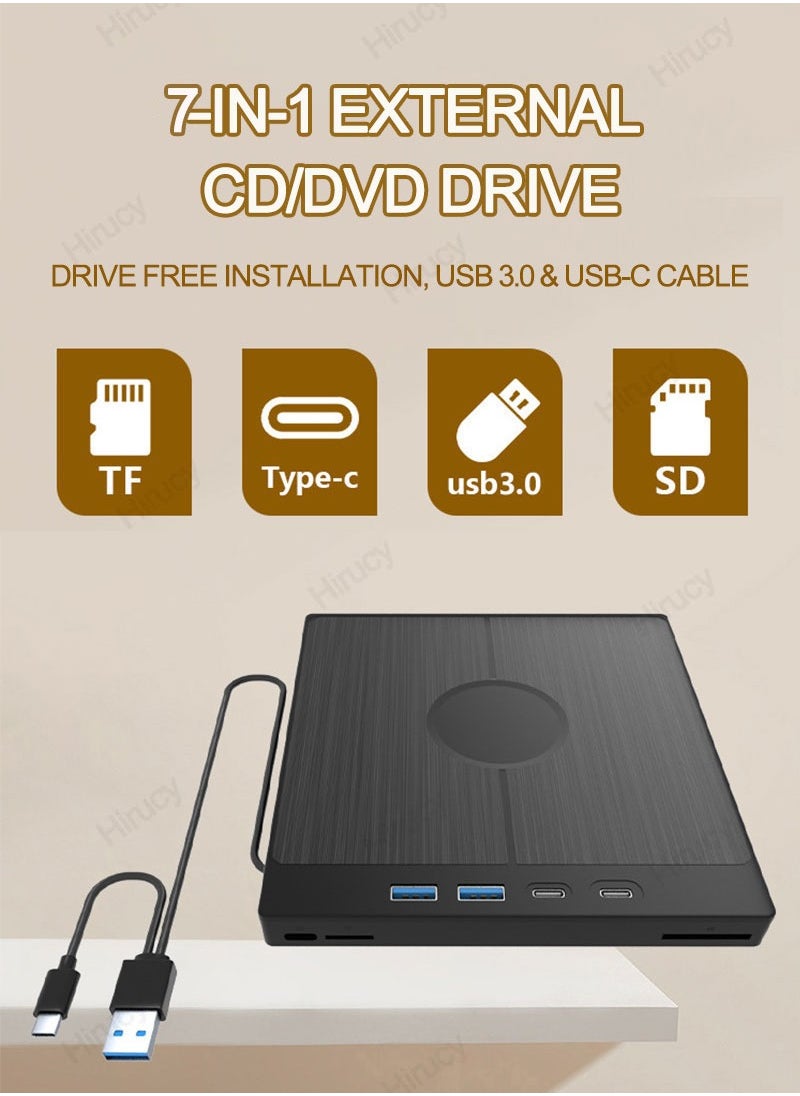 ماركة غير محددة - 7 في 1 USB 3.0 نوع C خارجي CD DVD RW محرك الأقراص الضوئية مشغل ديفيدي الموقد قارئ محرك متعدد الوظائف لأجهزة الكمبيوتر المحمول التي تعمل بنظام Windows Mac - Image 1