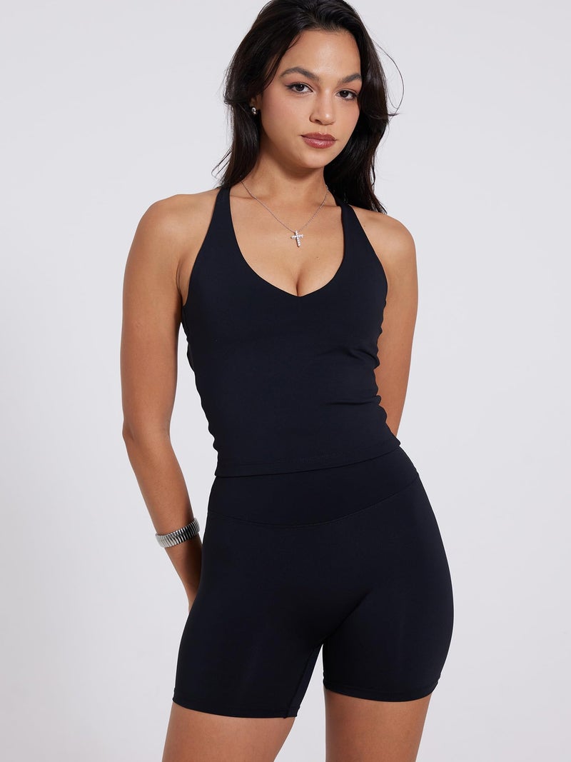 Danysu Sculpt Workout Tank Tops Women Longline Sports Bras Workout Tops for Women Light Support Strappy Padded Yoga Top V Neck Black M - Image 5