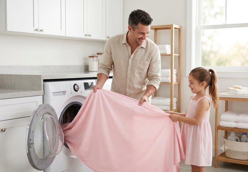 Light Pink Cotton Plain Flat Sheet size 120cm*200cm – with 2 Pillow Covers – Soft and Comfortable – Colorfast – Easy to Wash – Suitable for Home and Hotels - Image 2