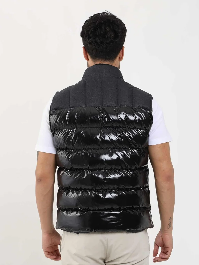 Dufy Anthracite Men's Regular Fit Plain Zipper Stand Collar Puffer Vest Coat - 96253