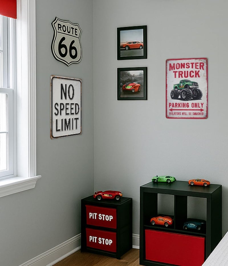 Opix Design Monster Truck Parking Only Sign – Monster Truck Room Decor for Boys Room, Funny Monster Jam Poster, Monster Truck Poster Sign, Car Decor for Boys Bedroom, 11x8.3” Aluminum by Opix Design, Race Car & Truck Theme Room Decoration - Image 2