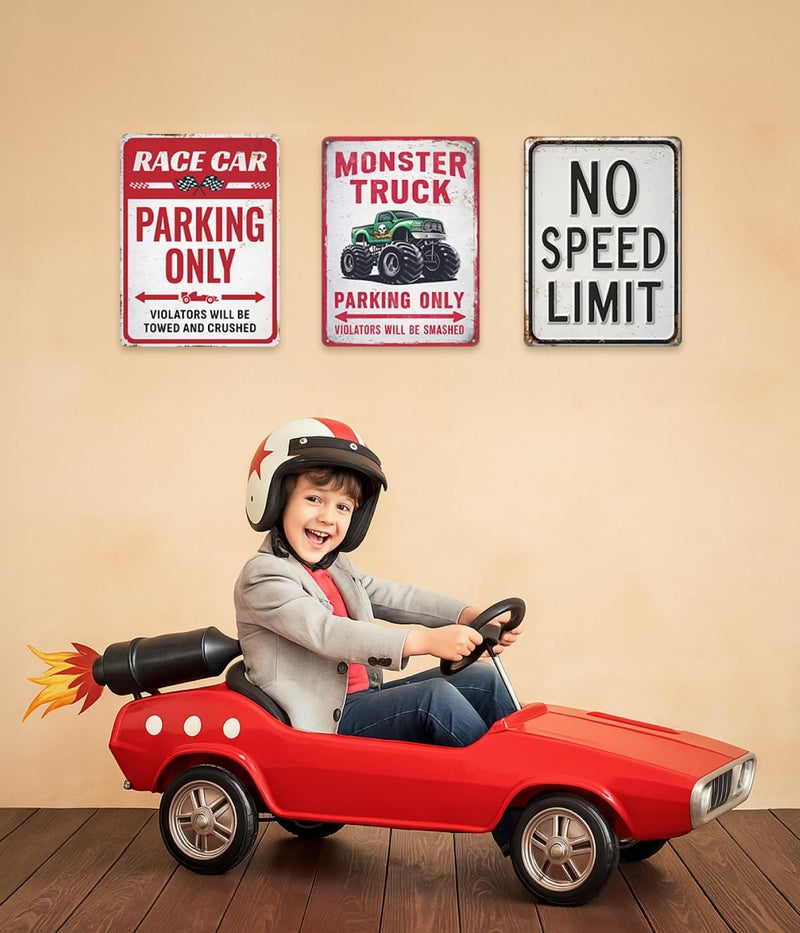 Opix Design Monster Truck Parking Only Sign – Monster Truck Room Decor for Boys Room, Funny Monster Jam Poster, Monster Truck Poster Sign, Car Decor for Boys Bedroom, 11x8.3” Aluminum by Opix Design, Race Car & Truck Theme Room Decoration - Image 4
