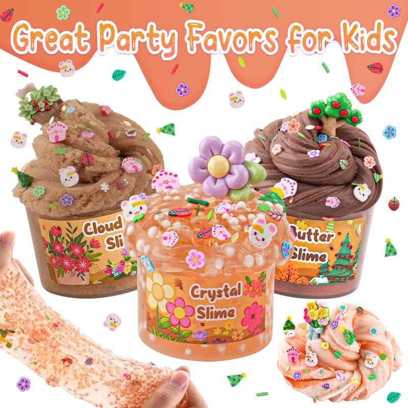 LAWOHO 6 Packs Brown Slime Kit - Cloud, Butter & Clear Slimes with Garden Add-ins, Crunchy Slime for Kids Party Favors for Girls and Boys, 360ml Slime Kits Birthday Halloween Christmas Easter Gifts - Image 2