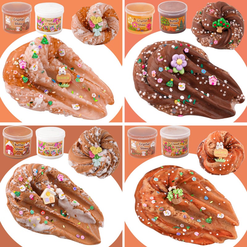 LAWOHO 6 Packs Brown Slime Kit - Cloud, Butter & Clear Slimes with Garden Add-ins, Crunchy Slime for Kids Party Favors for Girls and Boys, 360ml Slime Kits Birthday Halloween Christmas Easter Gifts - Image 5