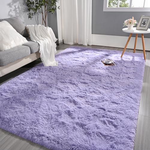 Pettop Fluffy Lavender Purple Area Rug for Bedroom Living Room, 4x6 Feet Soft Plush Fuzzy Rugs for Girls Kids Boys, Non-Slip and Washable Rug for Nursery Classroom, Carpet for Rooms Decor - Image 2