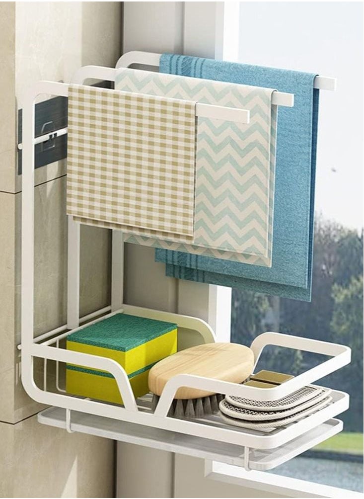 Perfii Kitchen Sink Caddy Organizer with Drain Pan Sponge and Dishcloth Holder Wall mount or Countertop for Dish Supplies Sink Plugs Rags and Brushes  - Image 1