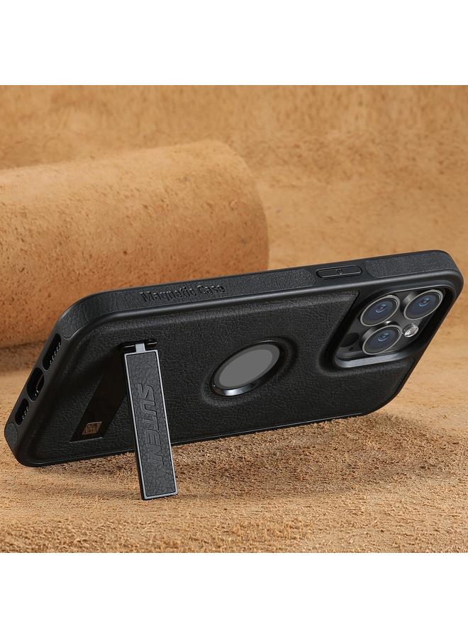 Suteni Case For iPhone 13 G2 Magsafe Litchi Texture Leather Back Phone Case with Holder - Image 3