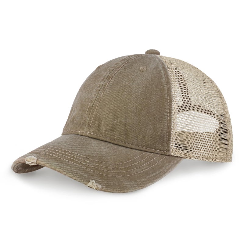 CHOK.LIDS Everyday Premium Washed Trucker Hat Unstructured Vintage Distressed Pigment Dyed Cap Adjustable Outdoor Headwear (Khaki) - Image 1