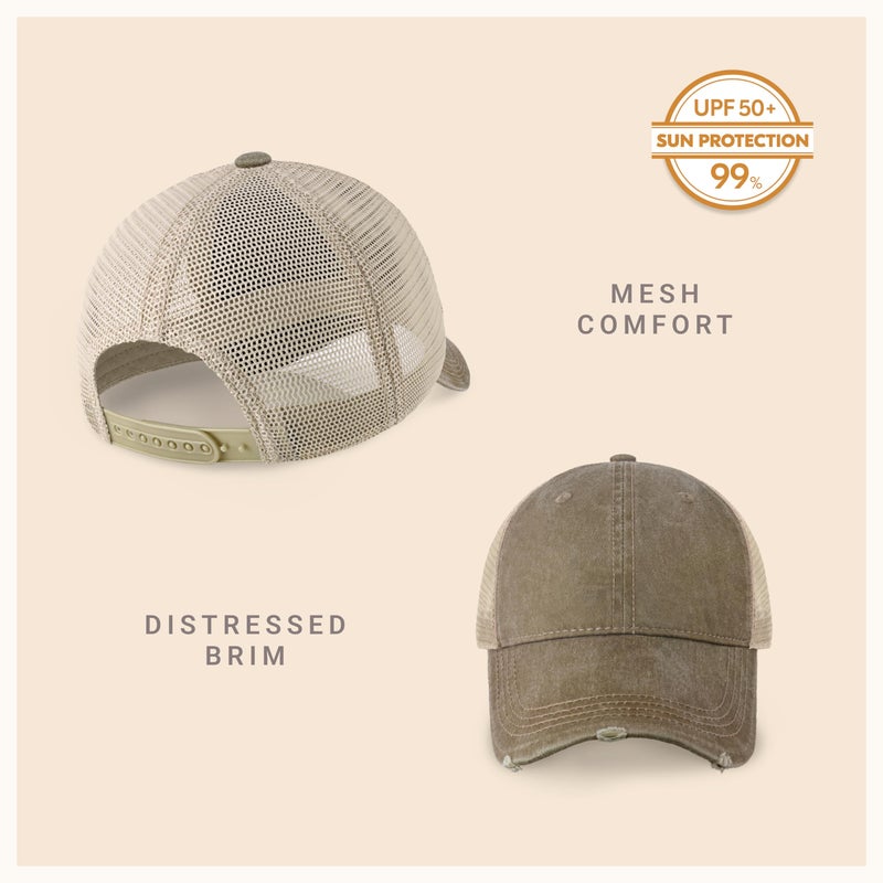 CHOK.LIDS Everyday Premium Washed Trucker Hat Unstructured Vintage Distressed Pigment Dyed Cap Adjustable Outdoor Headwear (Khaki) - Image 2