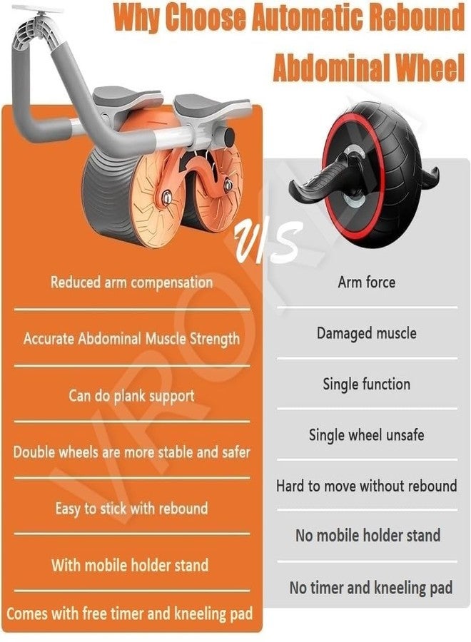 VROKLA Abs Roller for Men & Women Professional Ab Roller Automatic Rebound With Elbow Support, Timer, Mobile Holder, Knee Mat Abs Roller Wheel Abs Workout Equipment Abdomen Exercise Equipment for Home - Image 3