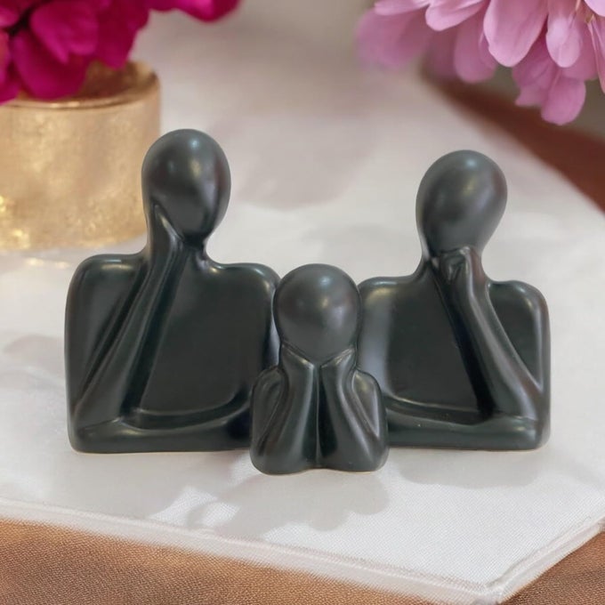INDIA RESINE COUPLE FAMILY STATUE RESINE THINKER SCULPTURE HOME DECOR ITEMS FOR LIVING ROOM SHOW PIECE TABLE ARTIFACT BLACK SET FO 3