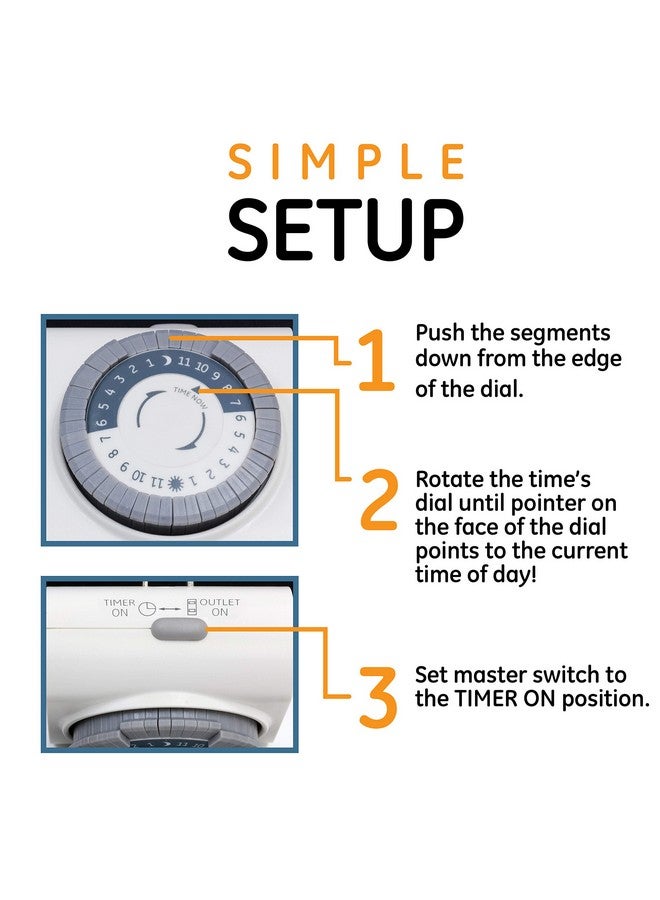 جي إي مجموعة من 3 قطع: مؤقت أساسي داخلي GE لمدة 24 ساعة، منفذ واحد مستقطب، قابس، دورة تشغيل/إيقاف يومية، فاصل زمني 30 دقيقة، للمصابيح والأجهزة الموسمية والمراوح المحمولة، 44801 - Image 4