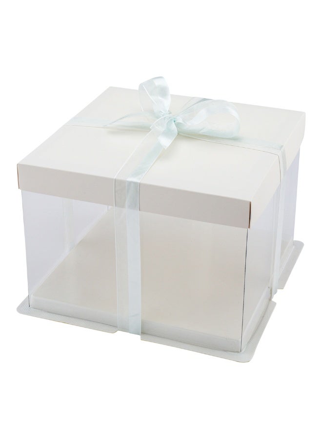 Restaurantware Sweet Vision 8.5 Inch x 6.75 Inch Transparent Cake Boxes, 10 Grease Resistant Base Clear Cake Boxes - White Lid, Gray Ribbon, Plastic Birthday Cake Boxes, For Weddings Or Birthdays - Image 1