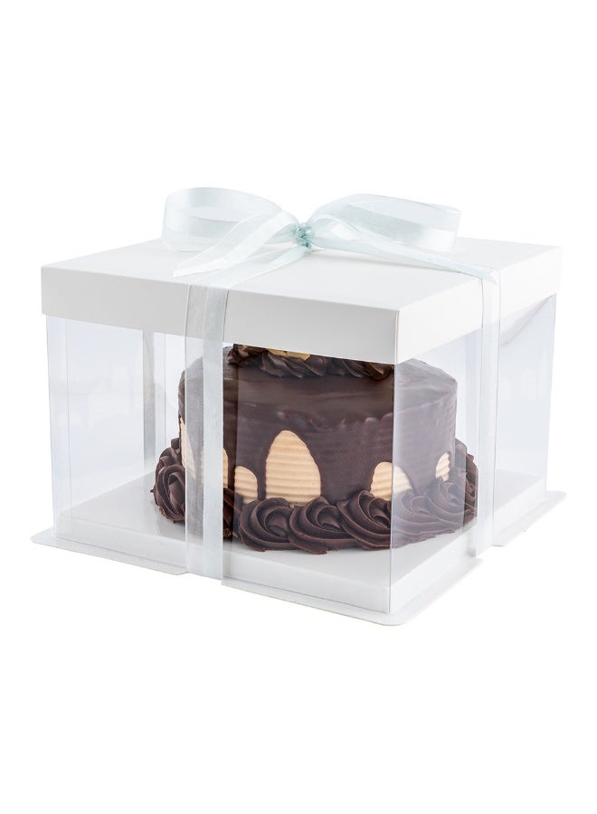 Restaurantware Sweet Vision 8.5 Inch x 6.75 Inch Transparent Cake Boxes, 10 Grease Resistant Base Clear Cake Boxes - White Lid, Gray Ribbon, Plastic Birthday Cake Boxes, For Weddings Or Birthdays - Image 2