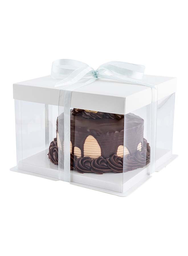 Restaurantware Sweet Vision 8.5 Inch x 6.75 Inch Transparent Cake Boxes, 10 Grease Resistant Base Clear Cake Boxes - White Lid, Gray Ribbon, Plastic Birthday Cake Boxes, For Weddings Or Birthdays - Image 4