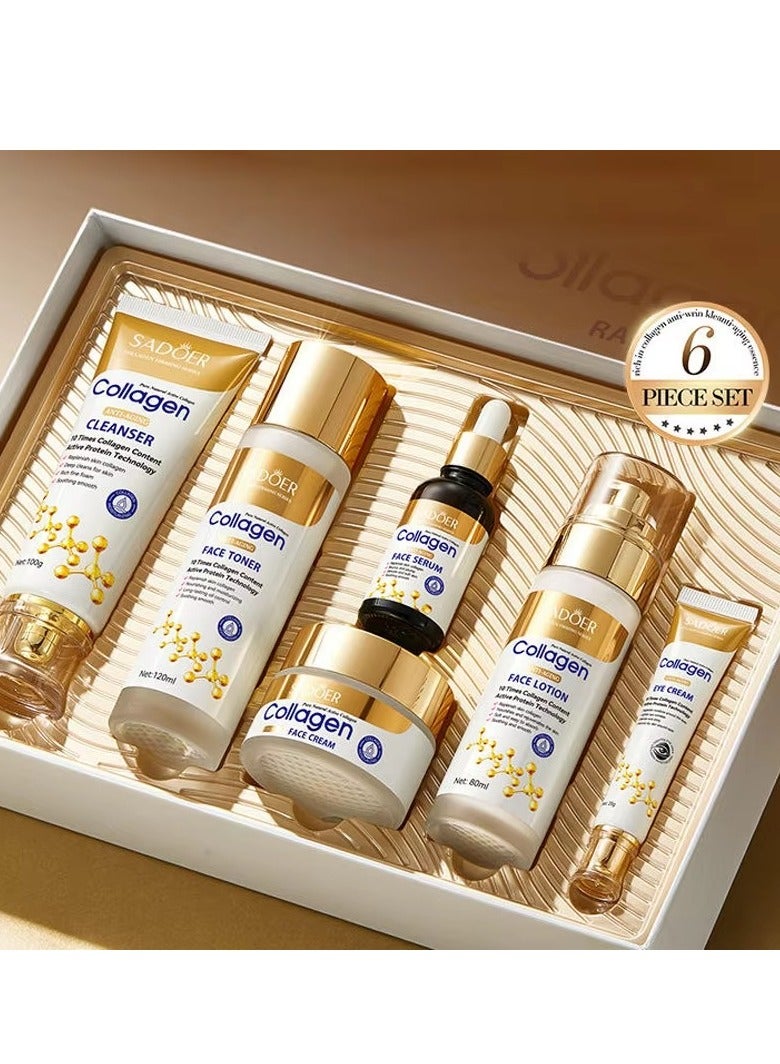Sadoer Collagen Skin Care Set with Cleanser Toner Cream Serum Face Lotion Eye Cream Glass Skin Secret Whitening Hydrating Anti Aging Moisturizing Brightening - Image 4