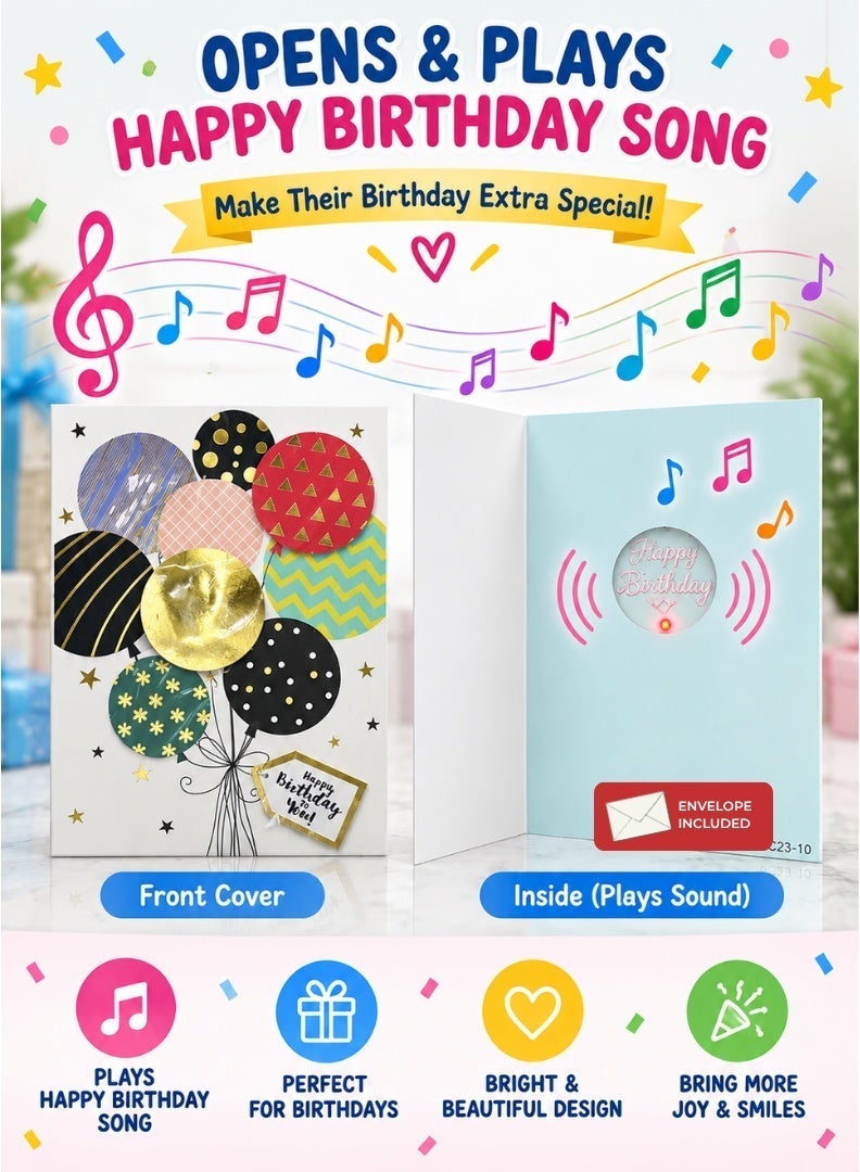 ITALO Musical Birthday Greeting Card with Colorful Balloon Bouquet Design, Plays Happy Birthday Sound When Opened | White - Image 1