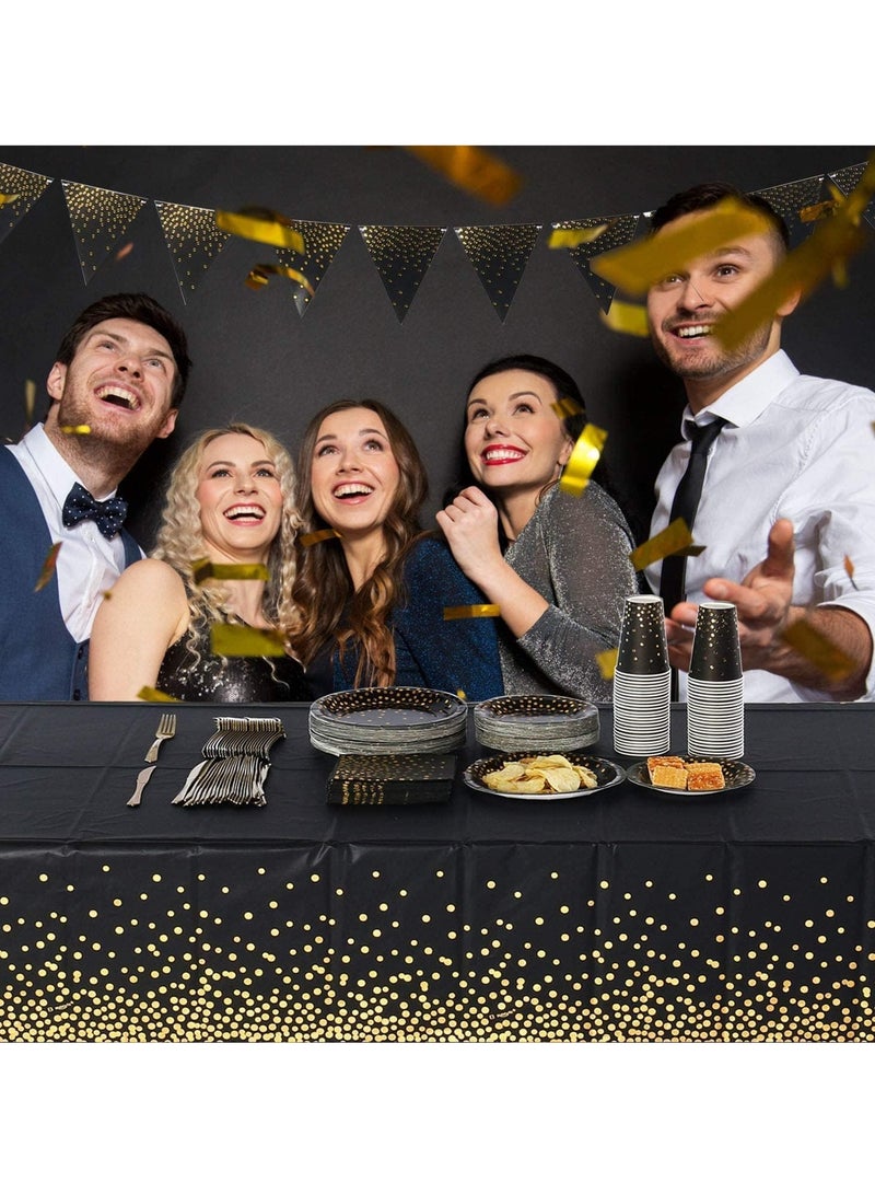 TRASSLE Birthday Party Supplies Golden Dots Party Dinnerware Disposable Party Plates Napkins and Cups Sets Serves 25 Guests for Wedding Birthday Party - Image 5