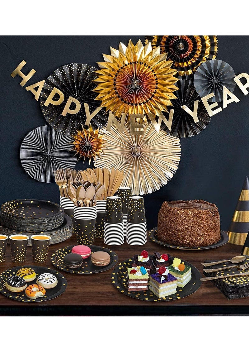 TRASSLE Birthday Party Supplies Golden Dots Party Dinnerware Disposable Party Plates Napkins and Cups Sets Serves 25 Guests for Wedding Birthday Party - Image 3