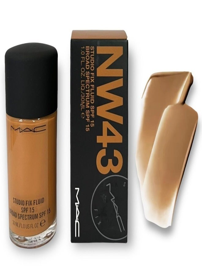 MAC Cosmetics - MAC Studio Fix Fluid SPF 15 Foundation NW43 – 24HR Long-Wear, Matte Finish, Oil Control, Medium-to-Full Coverage - Image 1