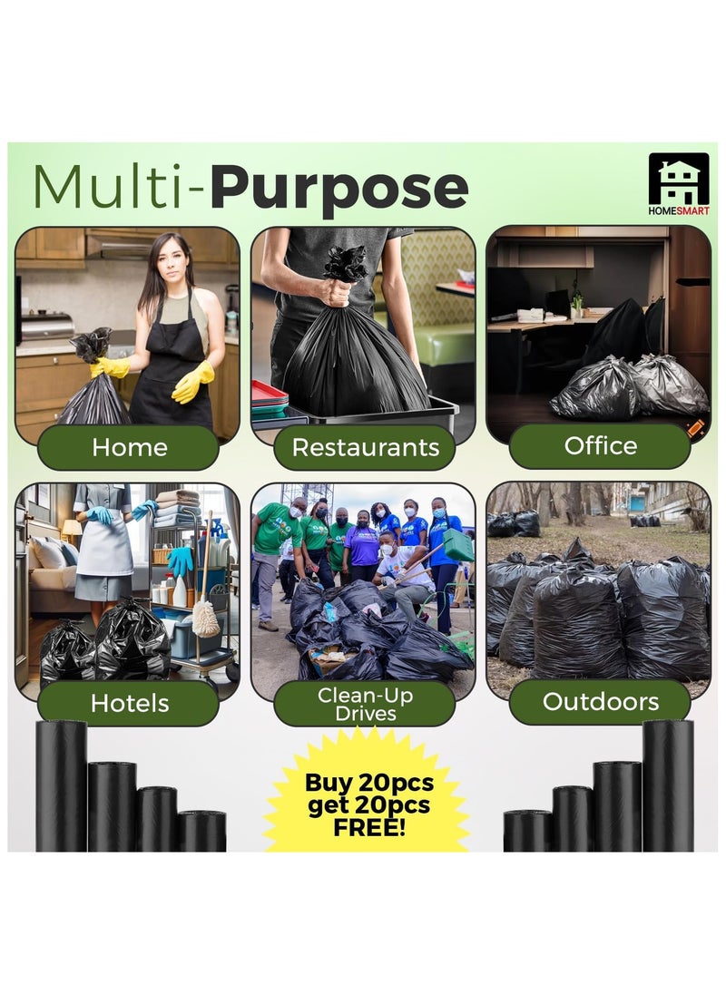 Home Smart Home Smart Heavy Duty Roll Garbage Plastic Bags Pack of 20 Pcs + 20 Pcs Free Black Color Good for Kitchen Home Garden and Outdoor Activity (60 x 90 cm) Pack  - Image 4