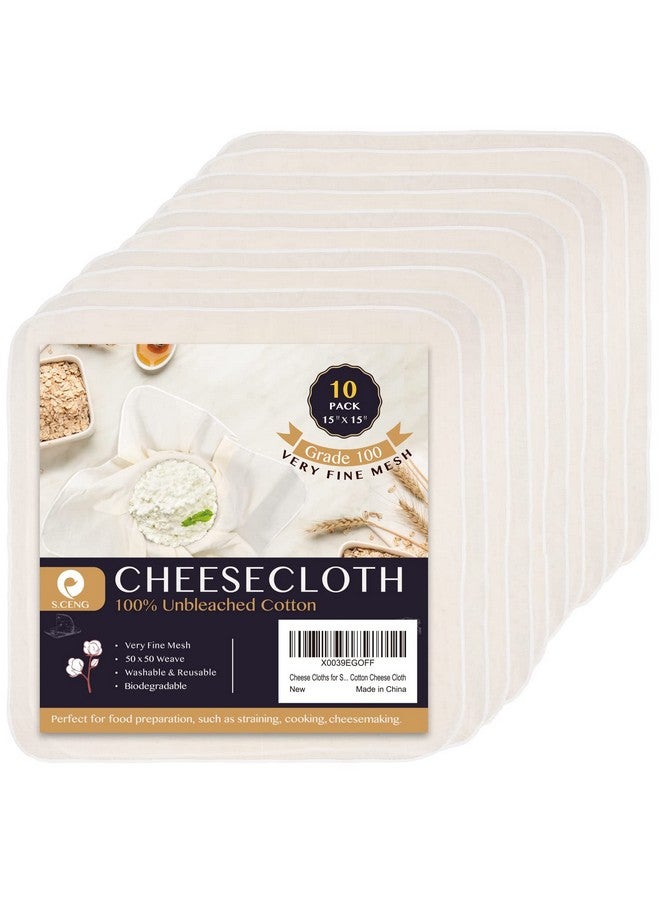 S.CENG Cheese Cloths for Straining, Grade 100, 15 x 15inch 10 Pack, Hemmed Cheesecloth for Cooking, 100% Combed Unbleached Cotton Cheese Cloth - Image 1