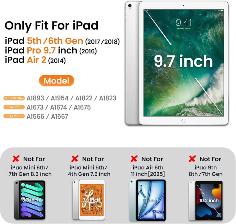 SEYMAC stock حافظة SEYMAC المخزنة لجهاز iPad الجيل السادس/الخامس Air 2/Pro 9.7 بوصة مع حامل مغناطيسي متعدد الزوايا [غطاء إيقاظ/إغلاق] حامل قلم حافظة واقية لجهاز iPad الجيل السادس/الخامس/Air 2/Pro 9.7 بوصة، أسود - Image 2